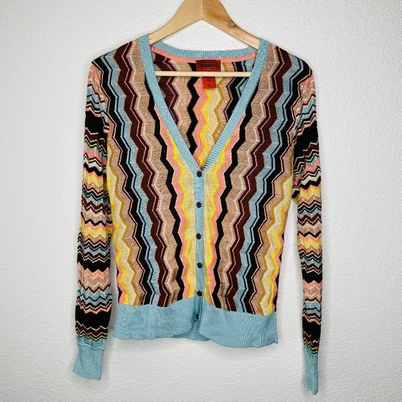 Missoni Sweater Cardigan Womens Sz Medium Y2K Button down vneck chevron - Picture 1 of 9